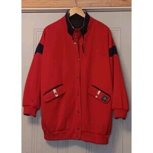 Womens Jacket XLarge Red/ Blue Striped Nautical Reversible 90s Vintage